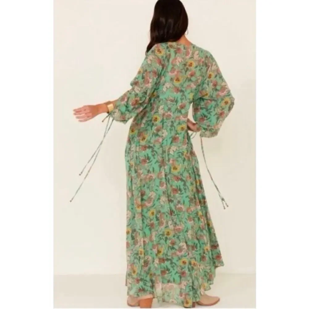 Free People Small Green Floral Boho Maxi Dress